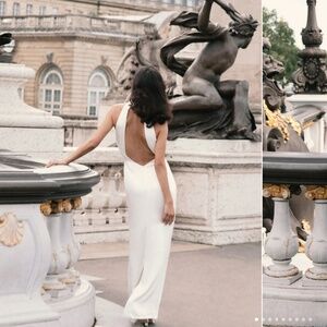 CLAIRE Satin Drape Back Maxi Dress - White M